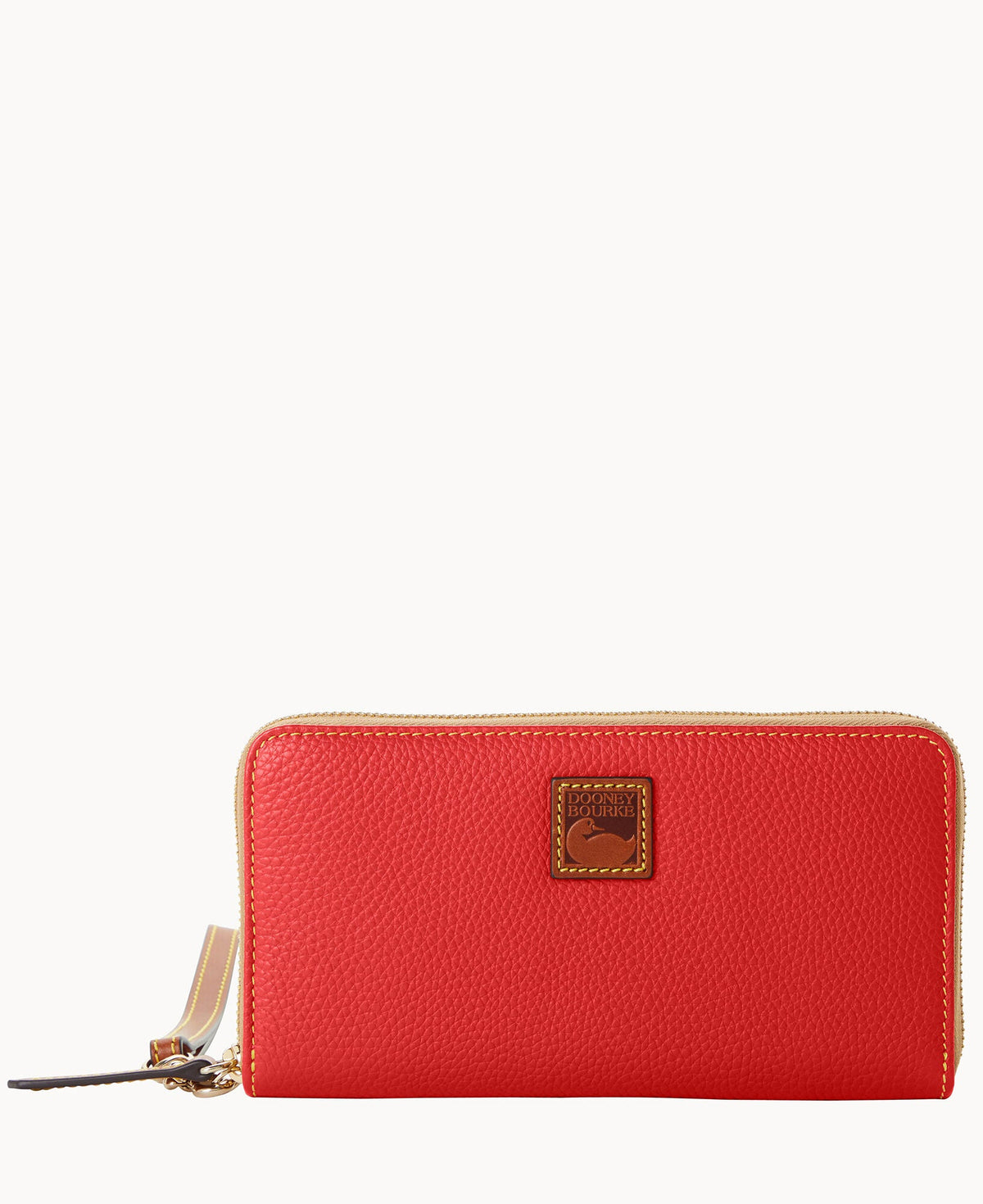 Pebble Grain Large Zip Around Wristlet - Red