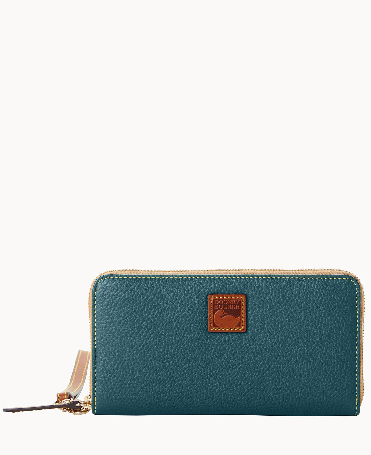 Pebble Grain Large Zip Around Wristlet - Teal