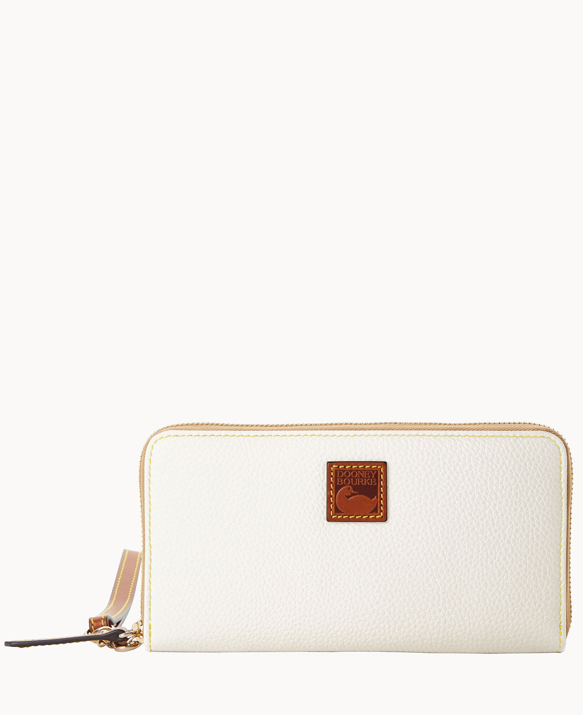 Pebble Grain Large Zip Around Wristlet - White