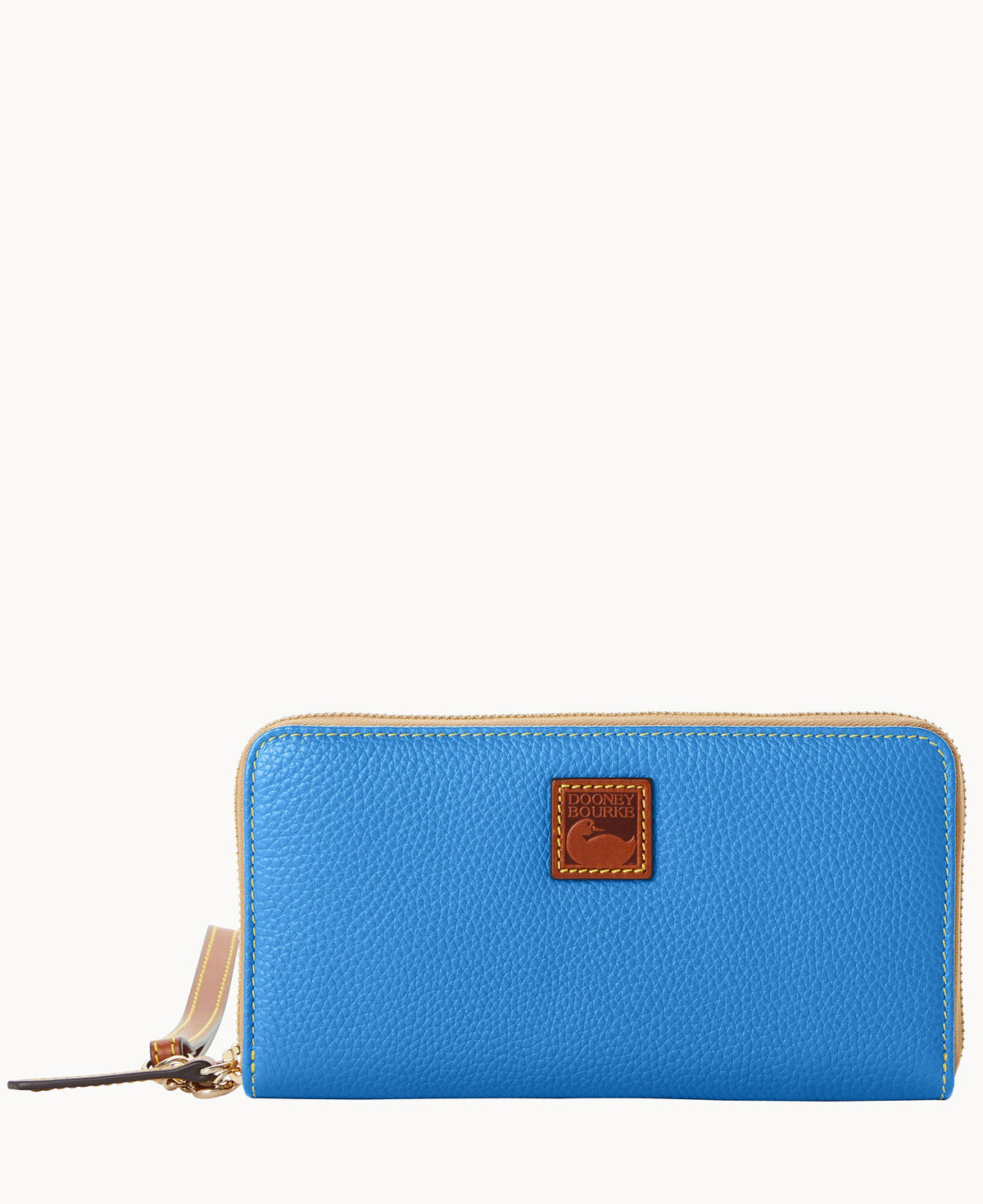 Pebble Grain Large Zip Around Wristlet - Azure