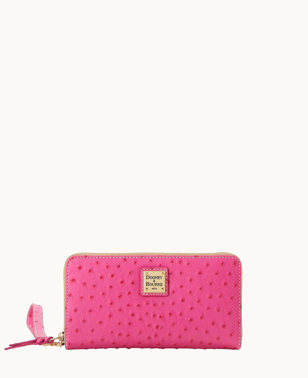 Ostrich Large Zip Around Wristlet - Fuchsia