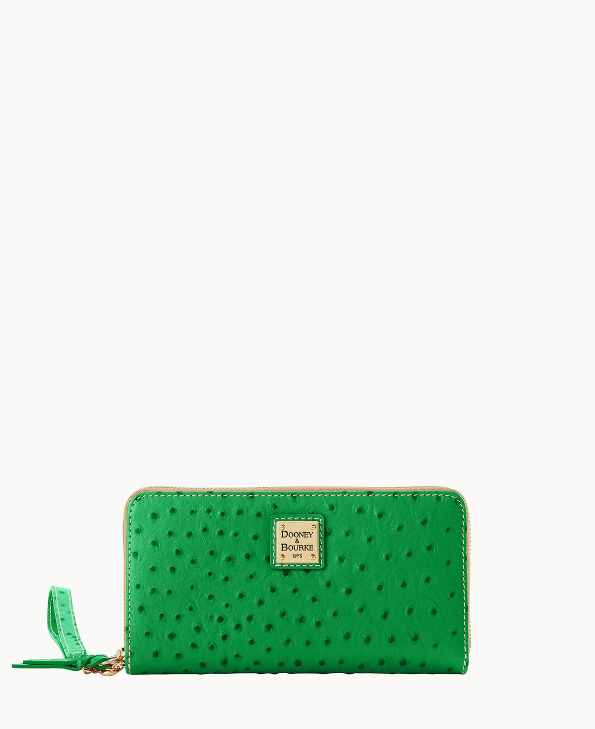 Ostrich Large Zip Around Wristlet - Kelly Green