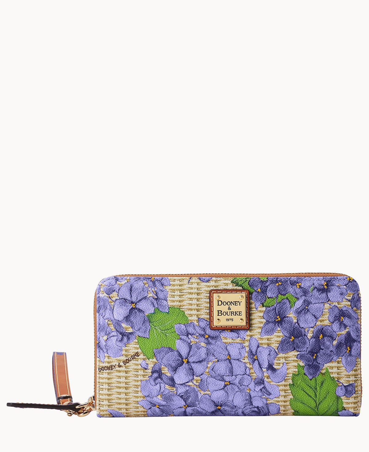 Hydrangea Basketweave Large Zip Around Wristlet - Purple
