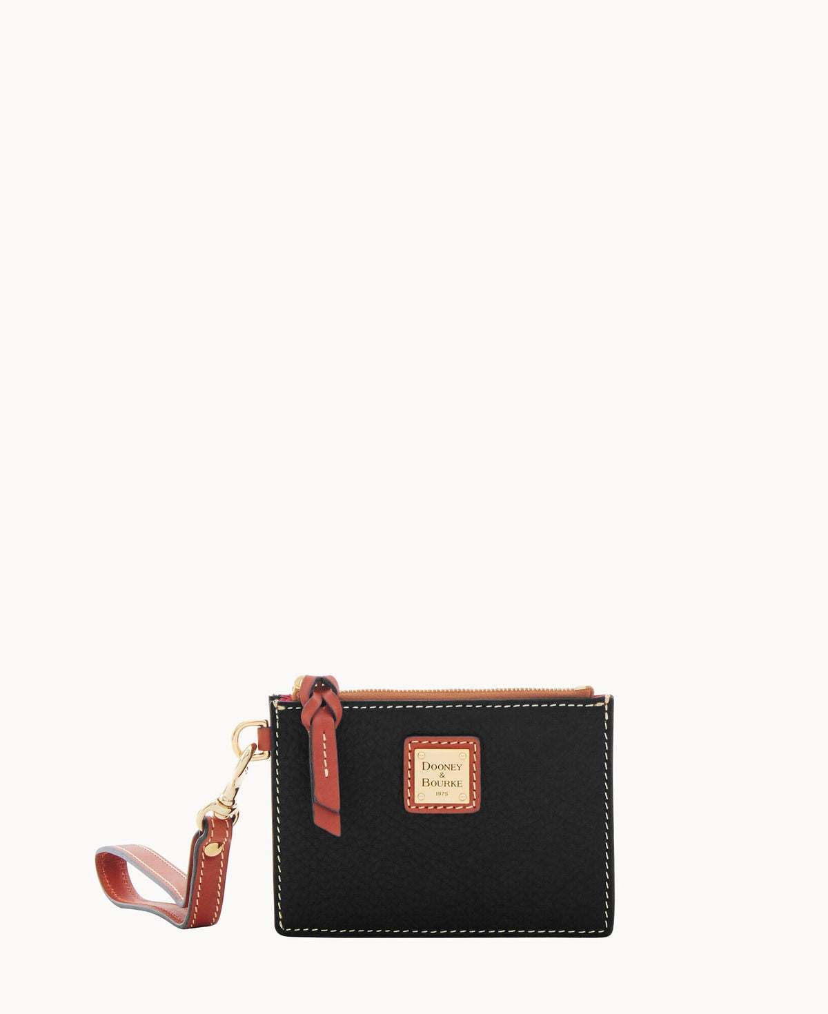 Pebble Grain Zip Top Card Case Wristlet - Black