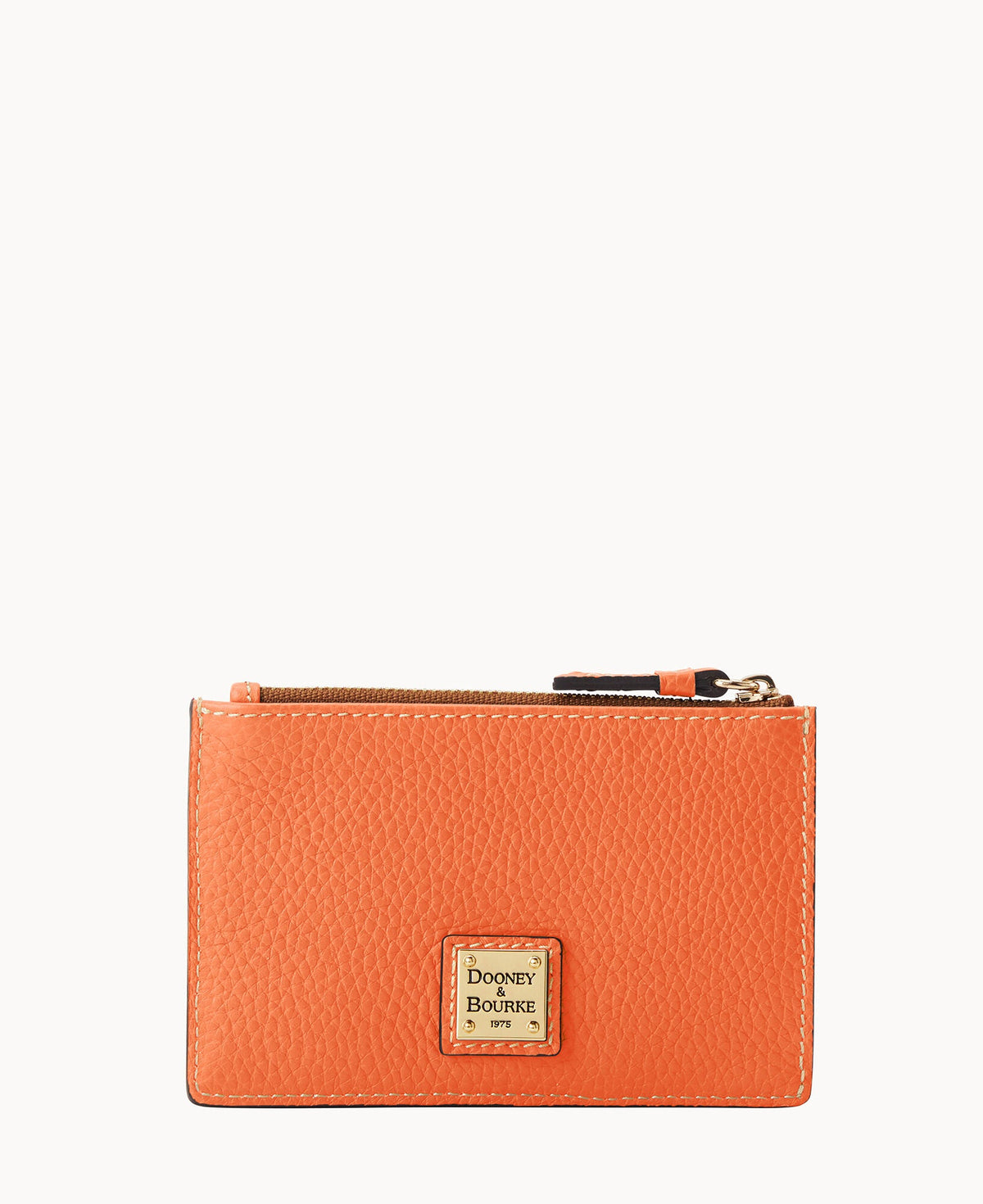 Pebble Grain Zip Credit Card Case - Coral