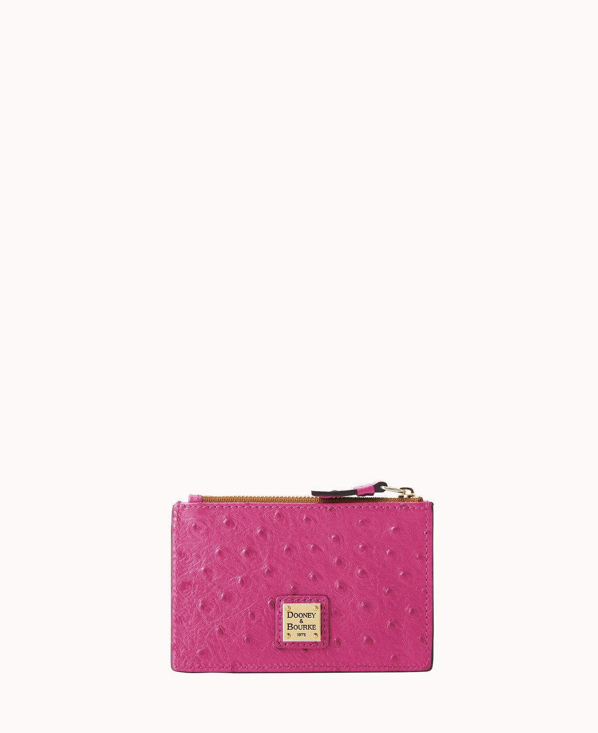 Ostrich Zip Credit Card Case - Fuchsia