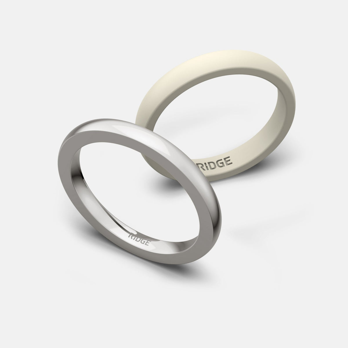 Ridge 2mm Rounded Ring Set - 14K White Gold - Image 4