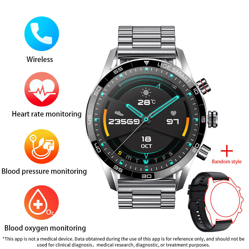 Multifunctional Bluetooth Smartwatch For Men With Blood Pressure And Heart Rate Monitoring - Steel Belt Silver