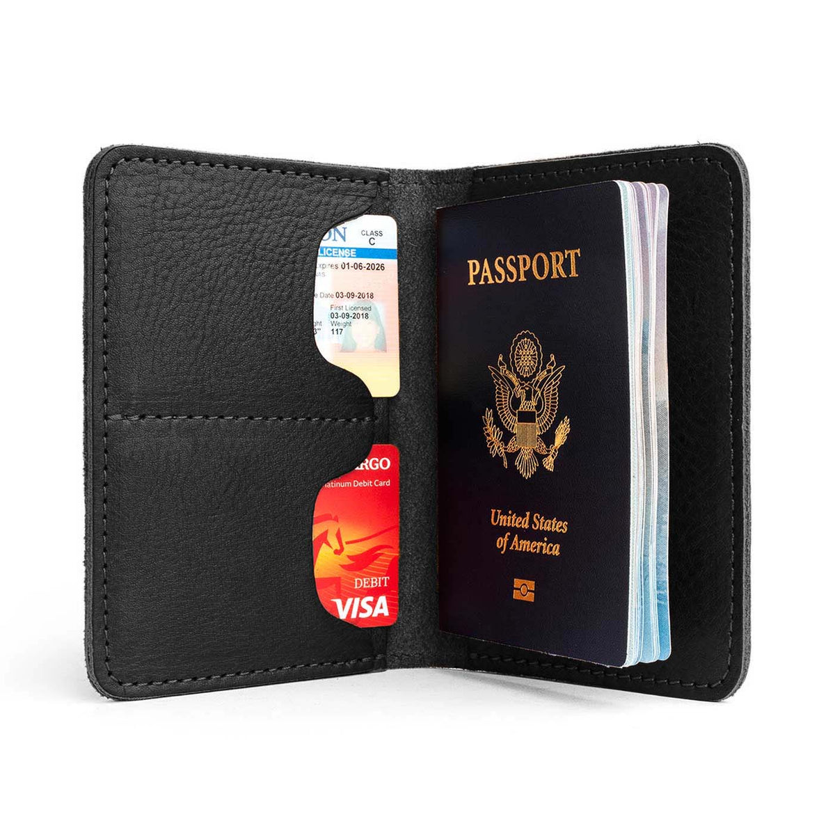 Leather Modern Passport Holder - Pebbled--black