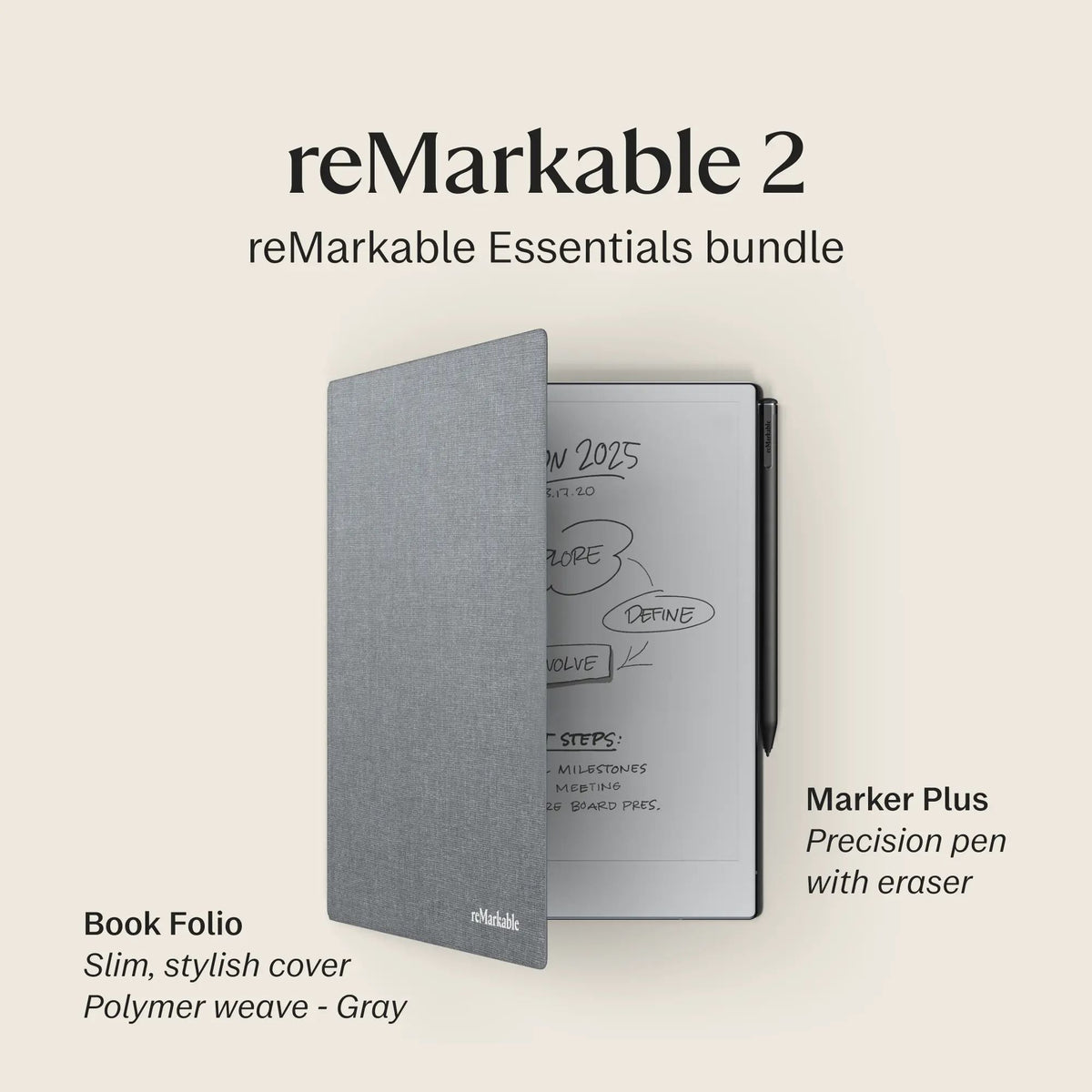 reMarkable 2 - 10.3" Paper Tablet with Marker Plus and Polymer Weave Book Folio - Gray - RM114 - Image 4