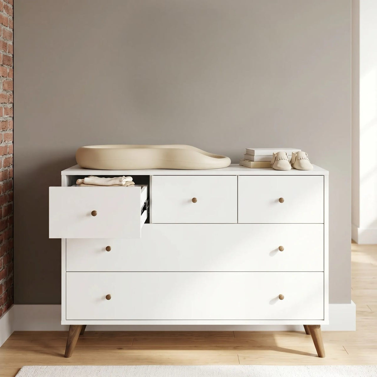 Dadada Austin 5-Drawer Dresser - White / Walnut Oak - Image 6