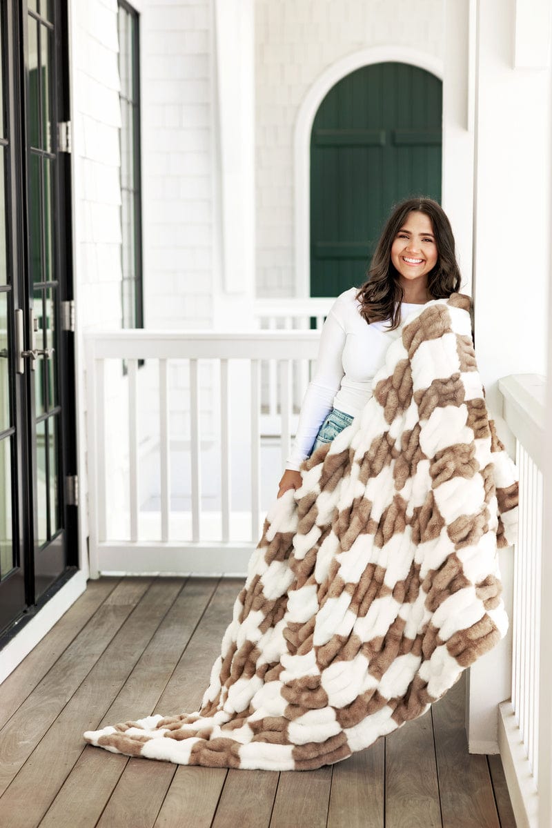 Hugs Check Hunter Brown Blanket
