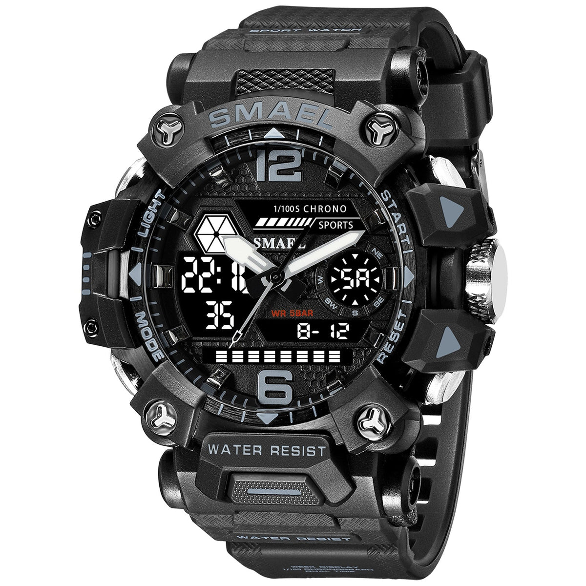 Luminous Waterproof Double Display Electronic Quartz Watch - 8072 Black Gray