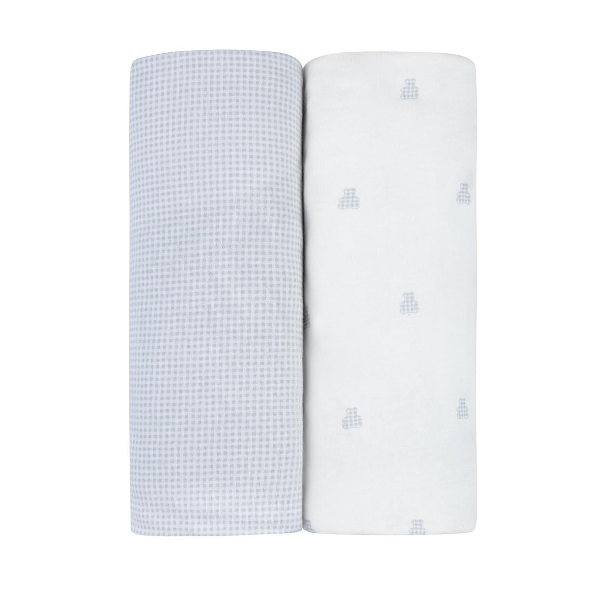 Ely's & Co. 2 Pack Crib Sheets - Gingham Bear Collection - Blue - Image 2
