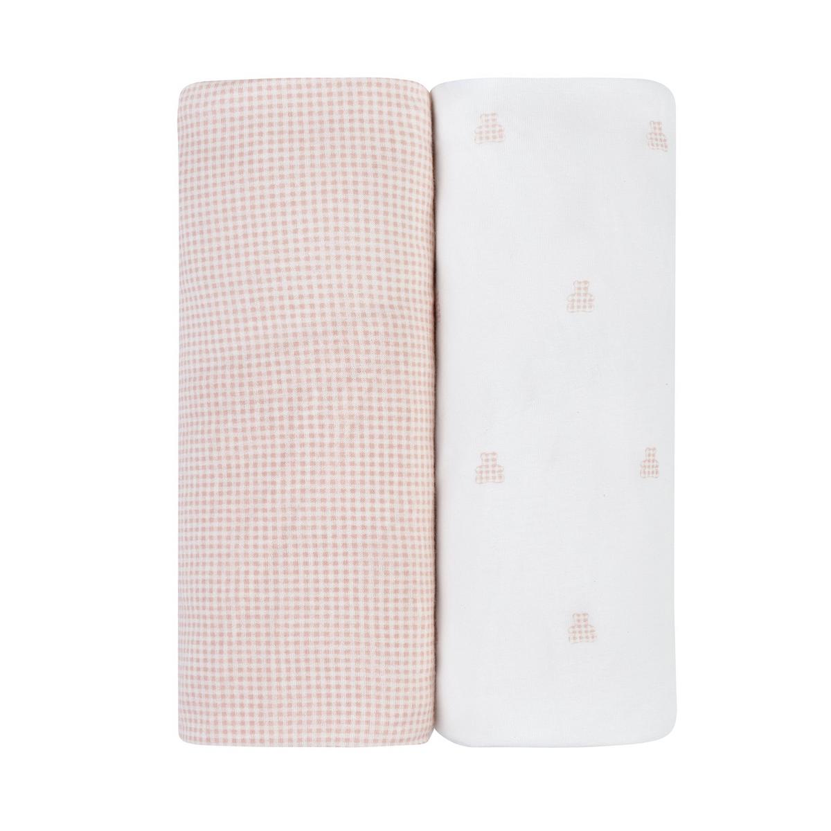 Ely's & Co. 2 Pack Crib Sheets - Gingham Bear Collection - Pink - Image 2