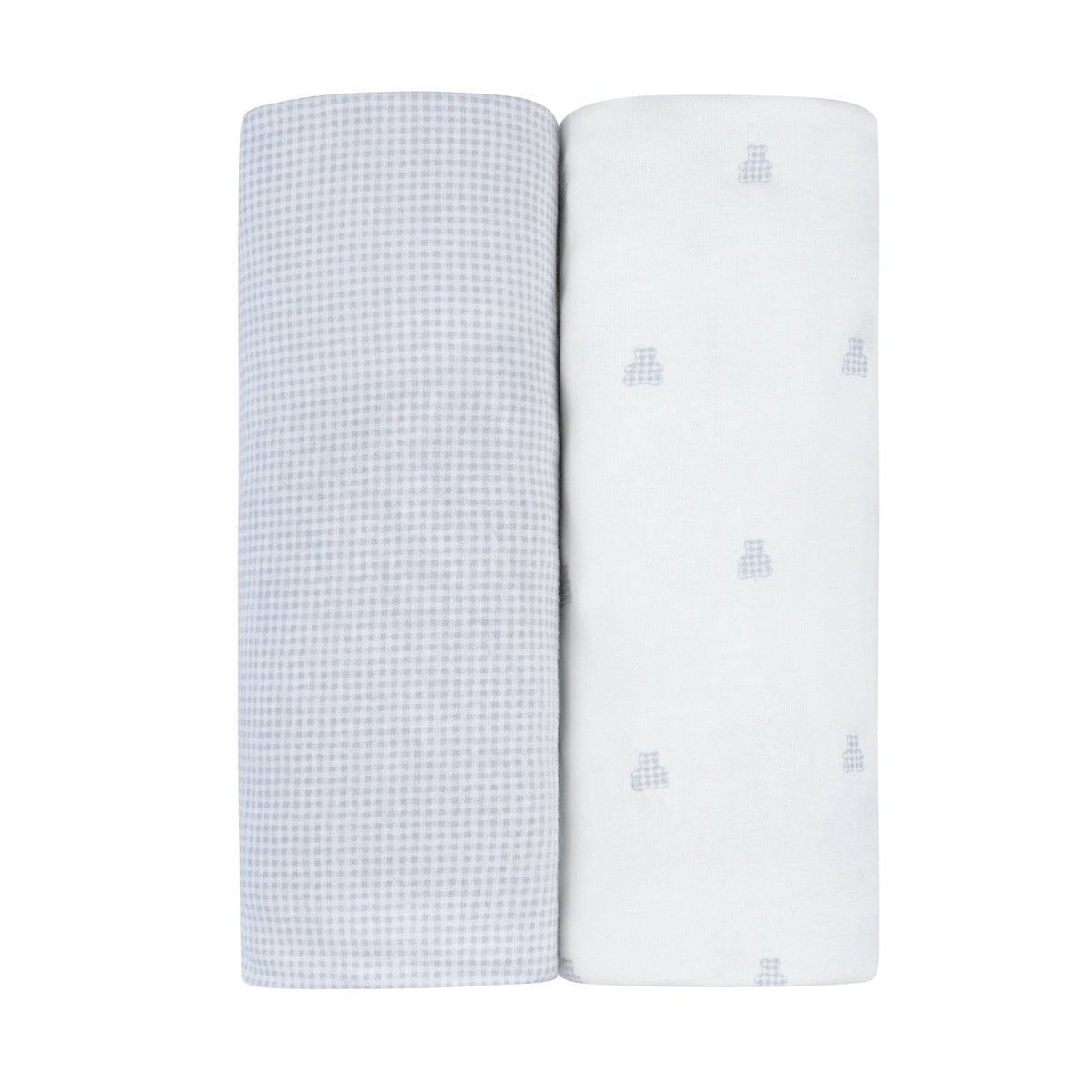 Ely's & Co. 2 Pack Pack n Play Sheets - Gingham Bear Collection - Blue