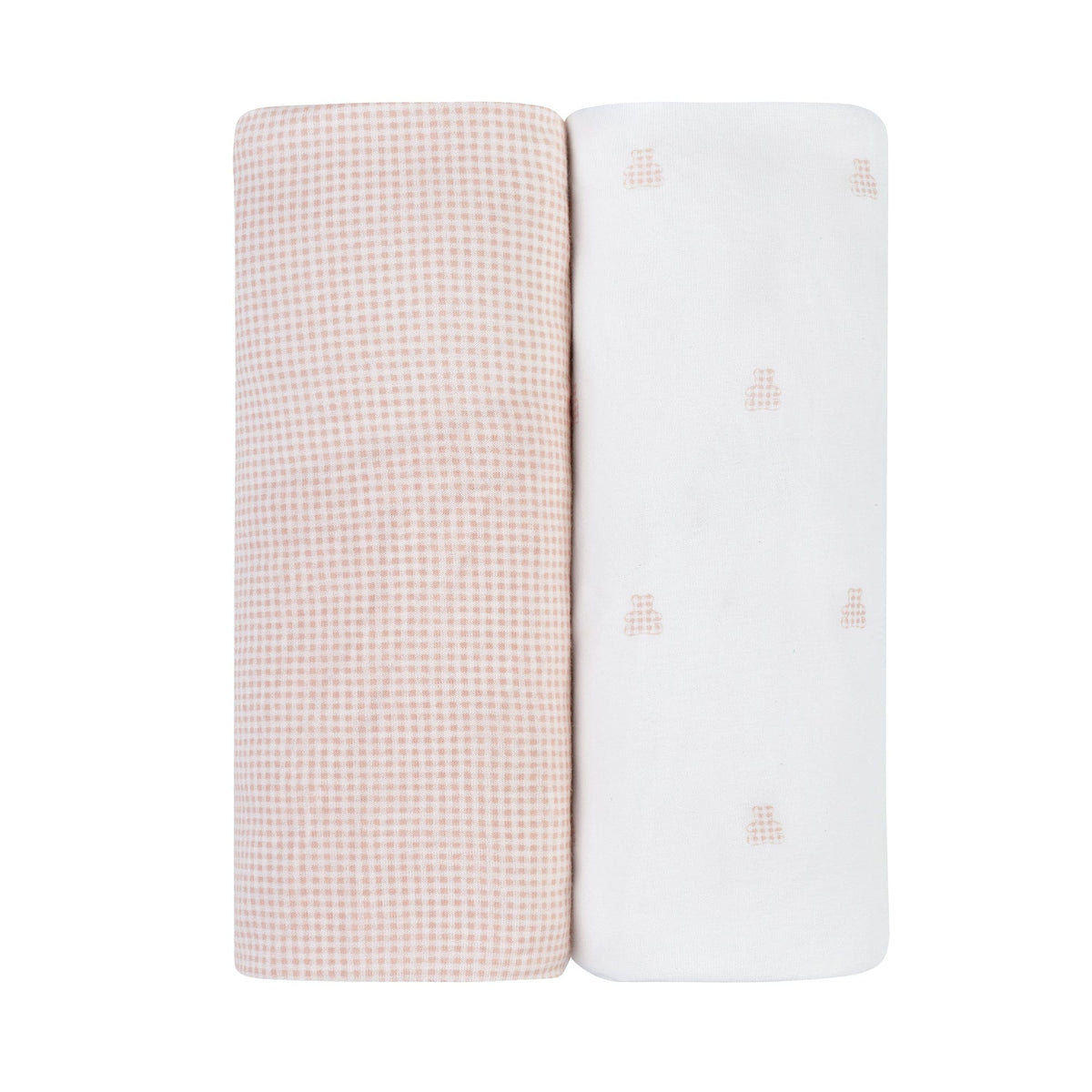 Ely's & Co. 2 Pack Pack n Play Sheets - Gingham Bear Collection - Pink