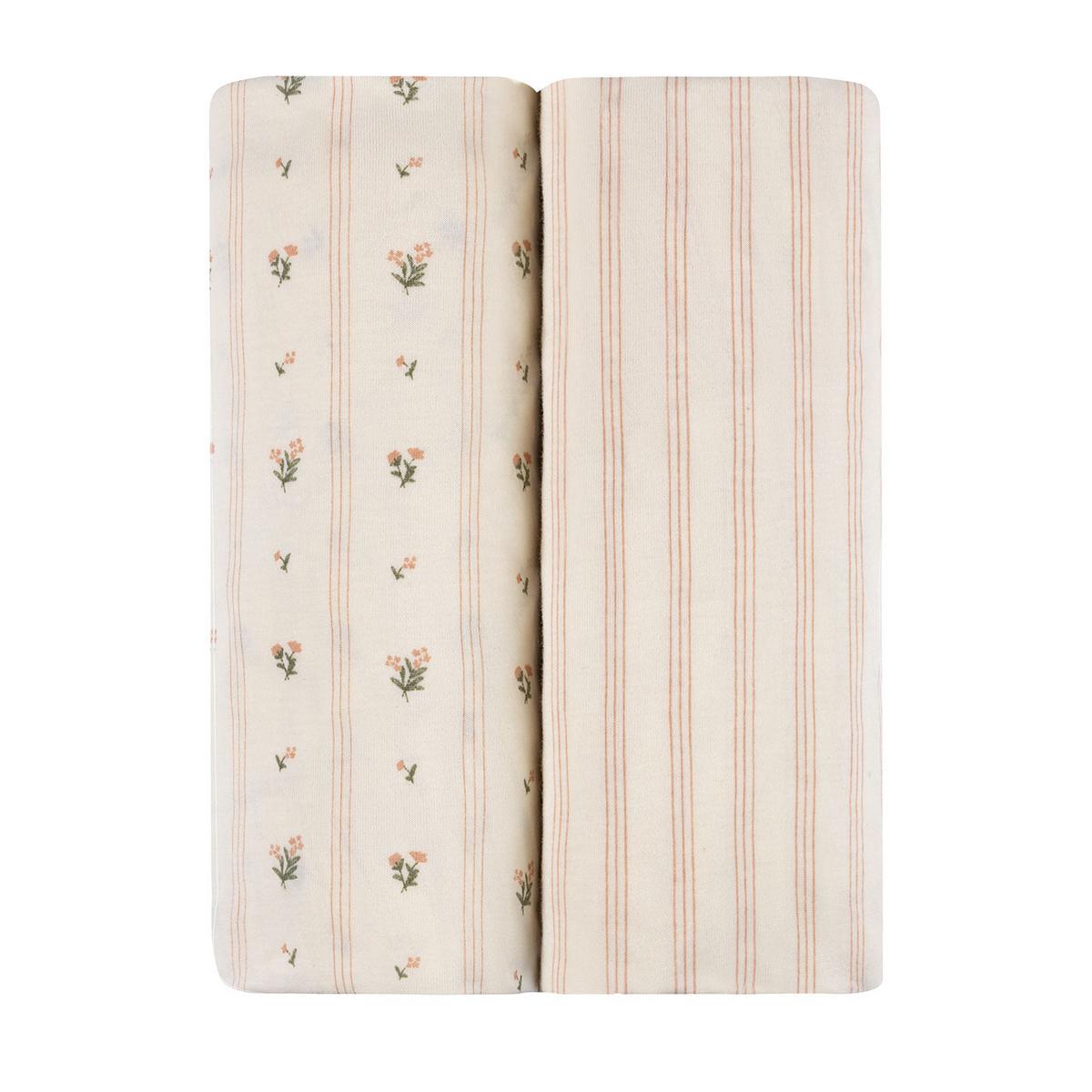 Ely's & Co. 2 Pack Pack n Play Sheets - Linear Floral Collection - Pink - Image 2