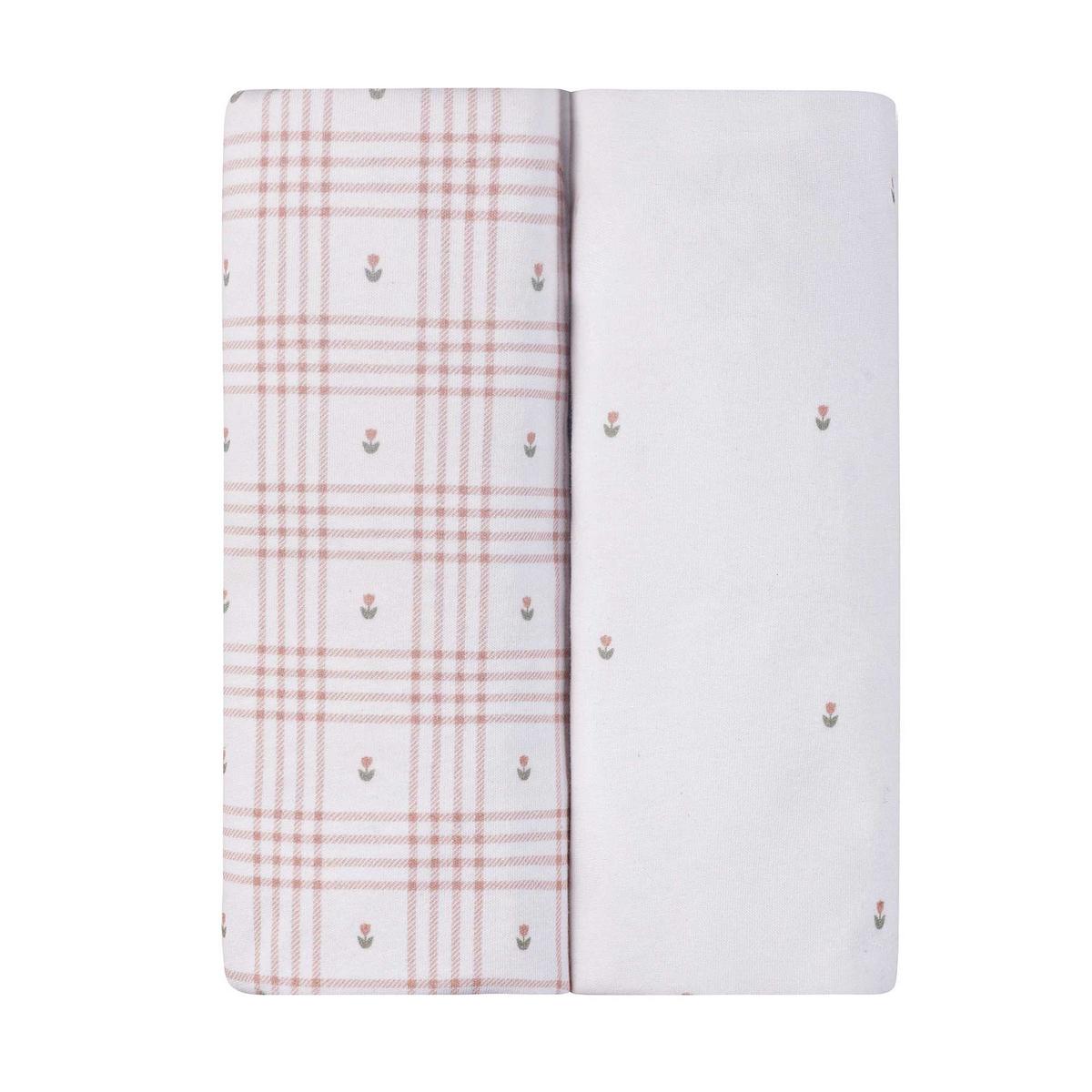 Ely's & Co. 2 Pack Waterproof Bassinet Sheets - Floral Plaid Collection - Pink - Image 2