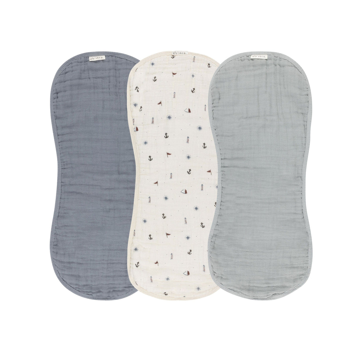 Ely's & Co. 3 Pack Muslin Burp Cloths - Blue Nautical