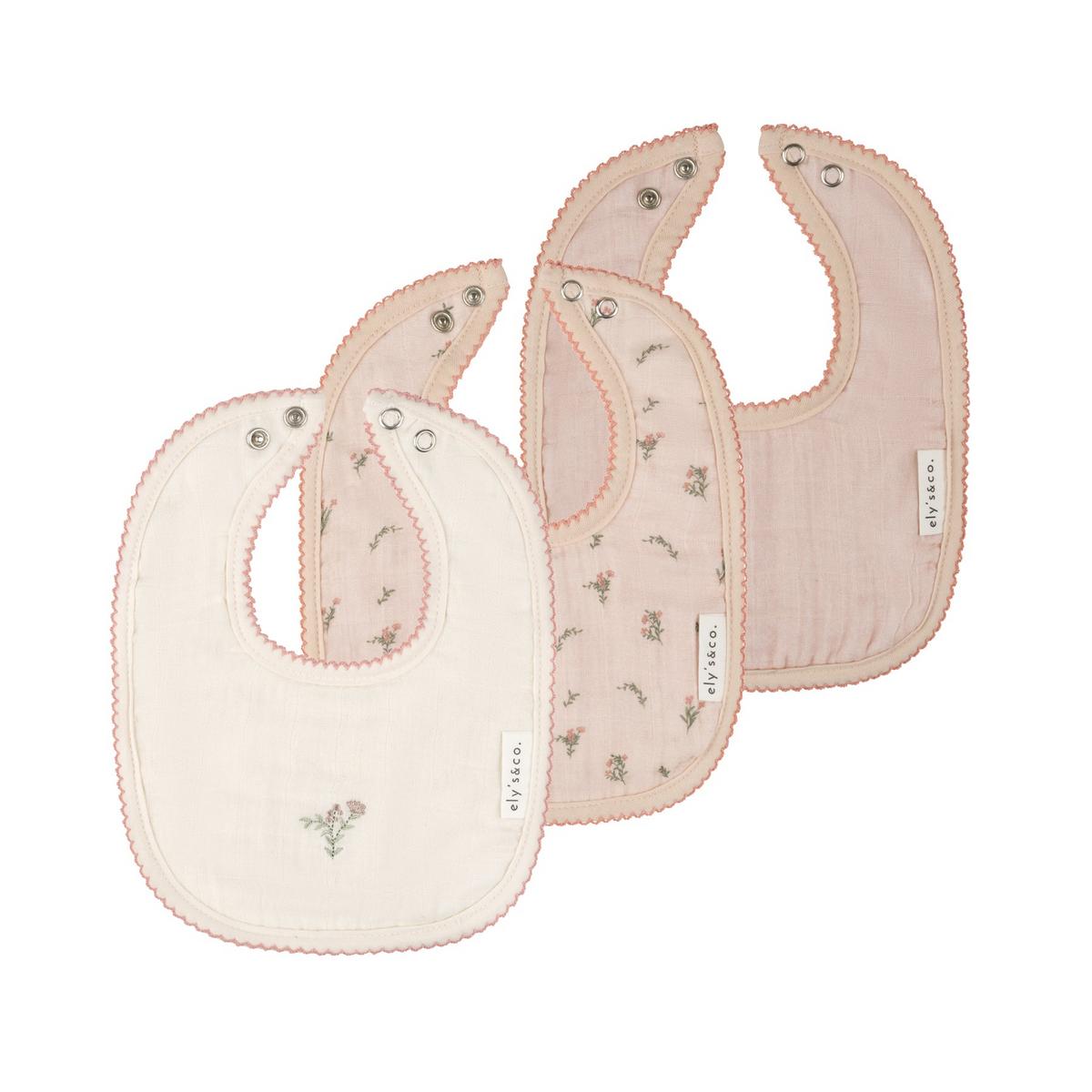 Ely's & Co. 3 Pack Muslin Terry Bibs - Pink Ginkgo - Image 2