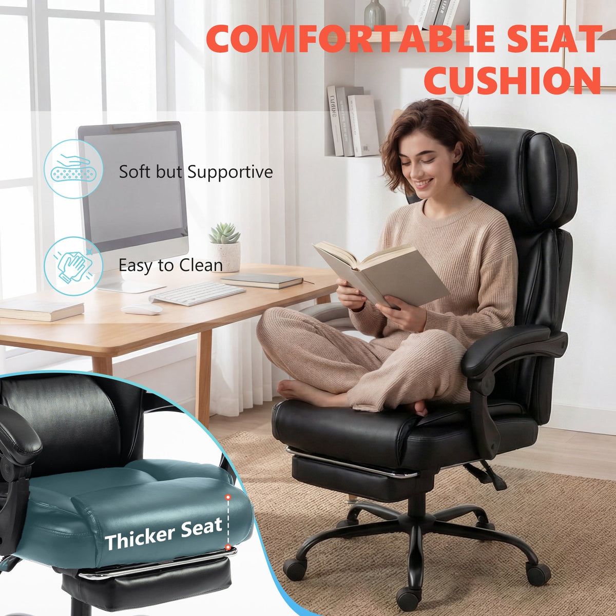 High Back Vibration Massage Office Chair with Heat, Reclining Back & Footrest - Image 7