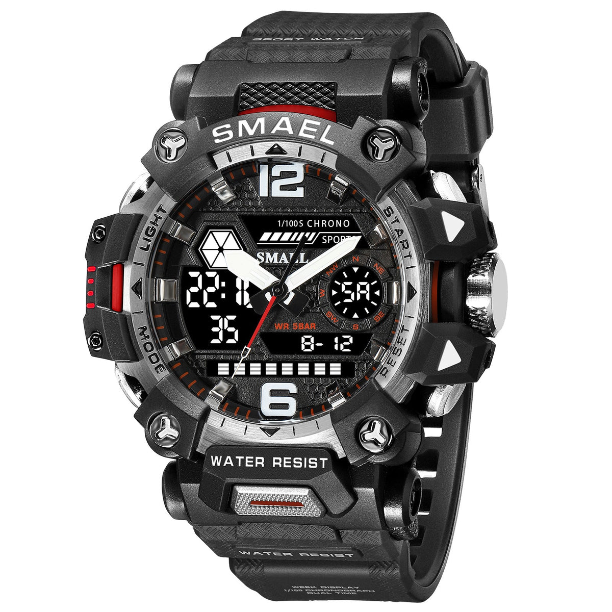 Luminous Waterproof Double Display Electronic Quartz Watch - 8072 Black And White