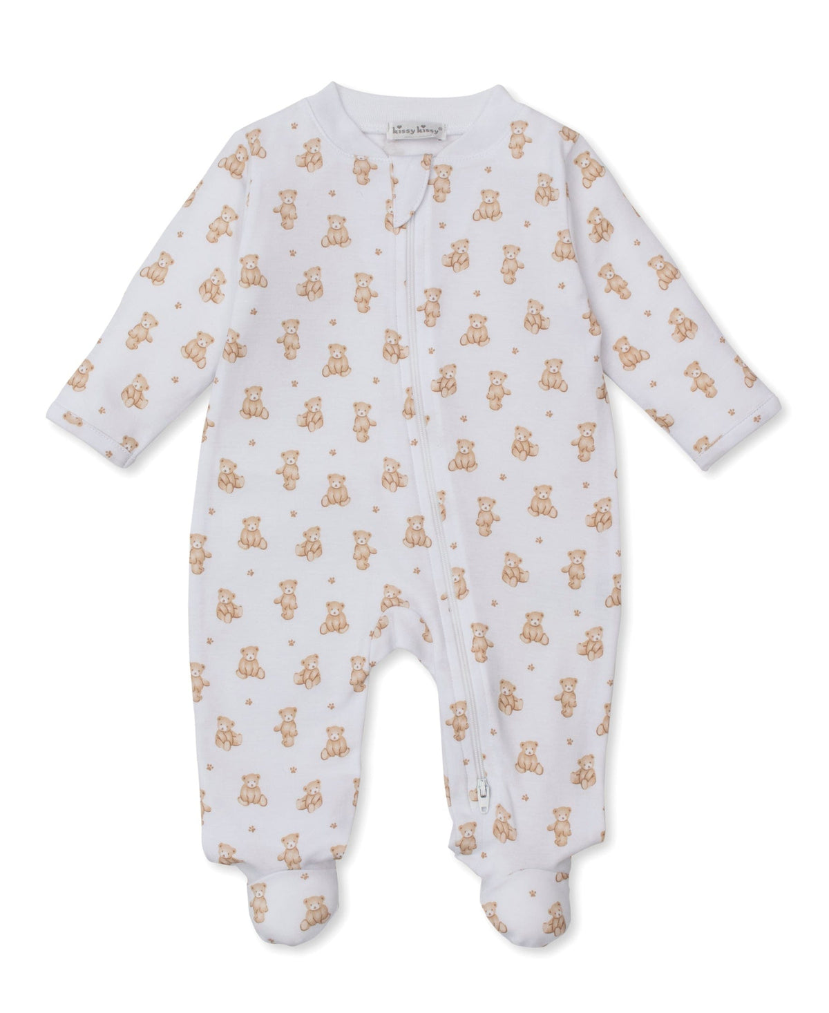 Kissy Kissy Footie w/ Zip - Teddy Bears, Tan, Newborn
