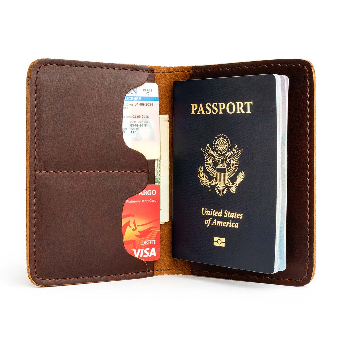 Leather Modern Passport Holder - Cognac