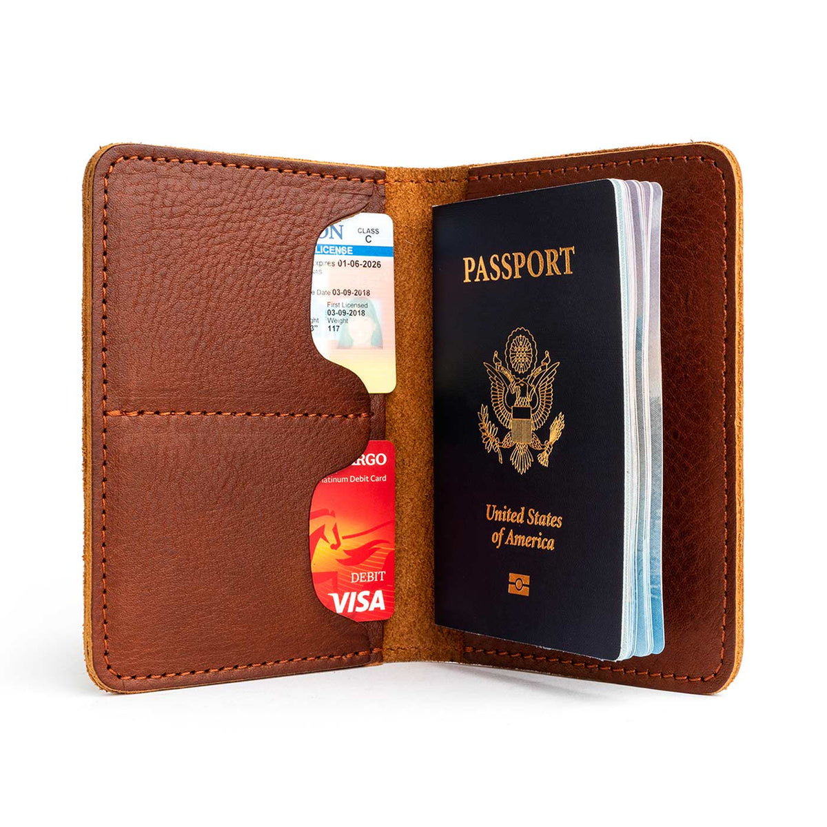 Leather Modern Passport Holder - Nutmeg