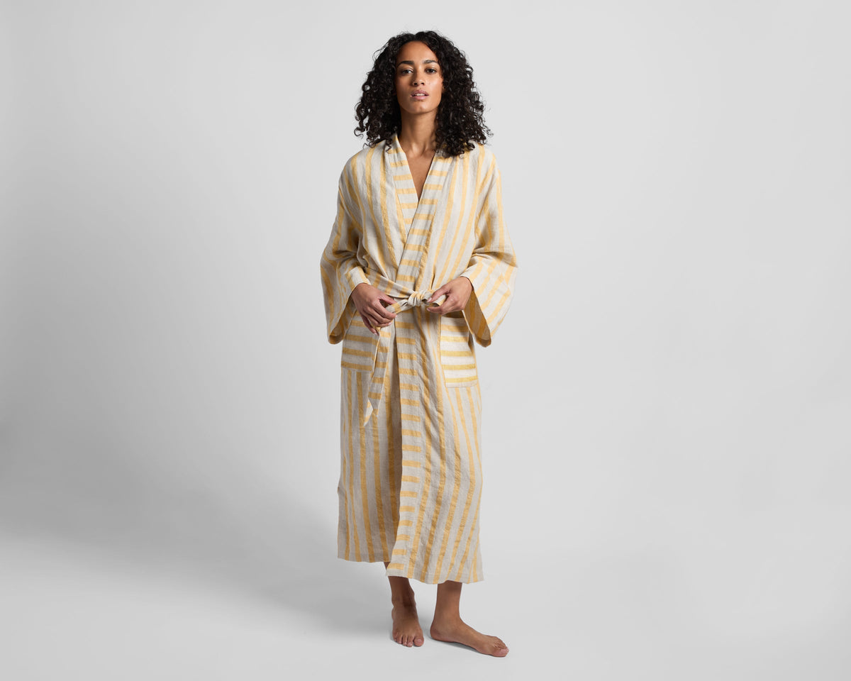 Linen Stripe Robe - FINAL SALE (Natural and Yellow) - Image 2