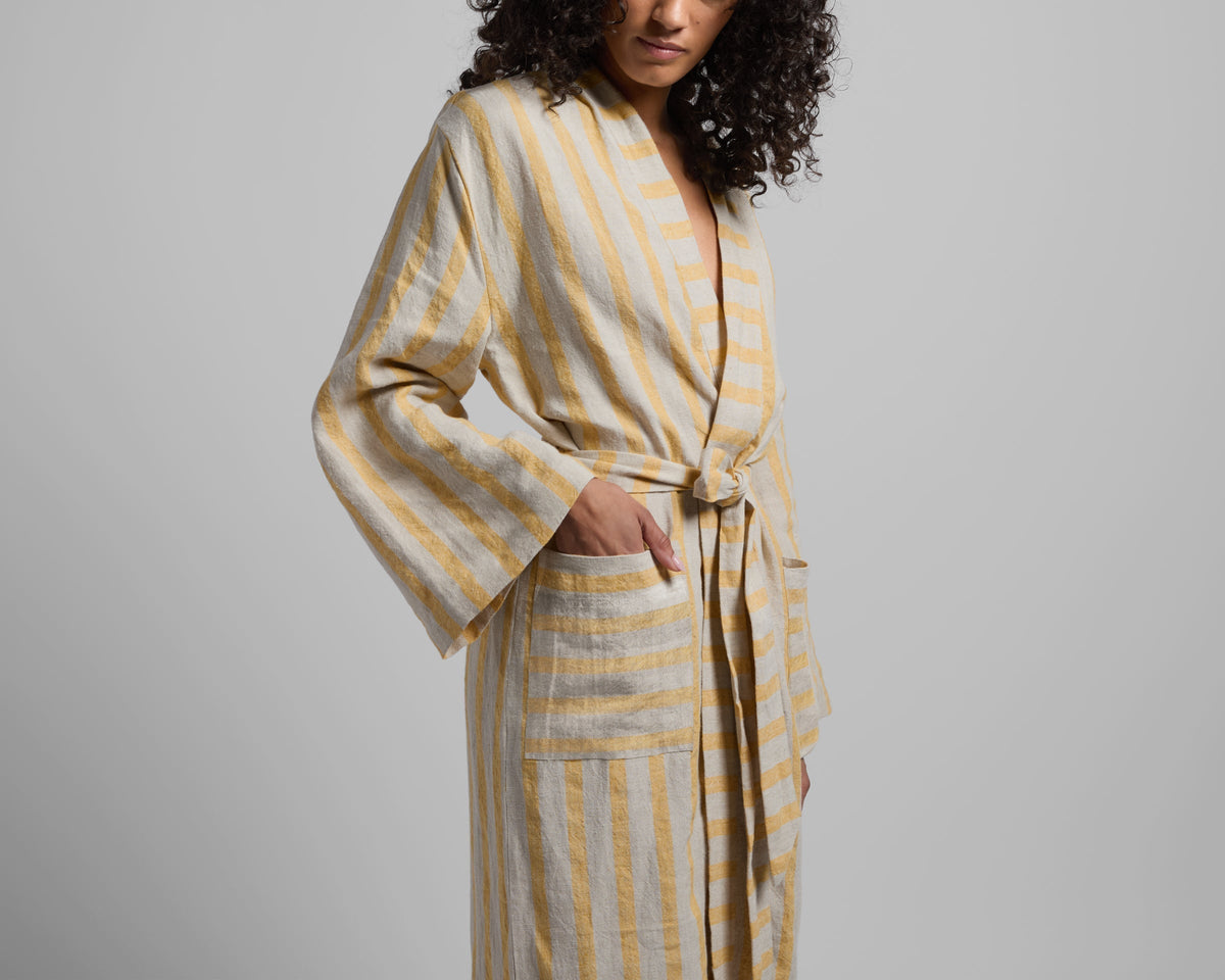 Linen Stripe Robe - FINAL SALE (Natural and Yellow) - Image 6