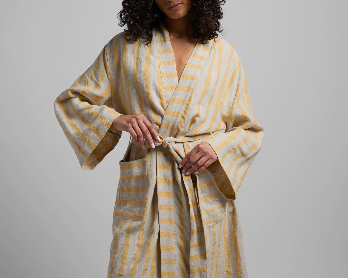 Linen Stripe Robe - FINAL SALE (Natural and Yellow) - Image 4