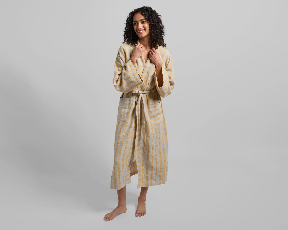 Linen Stripe Robe - FINAL SALE (Natural and Yellow) - Image 7