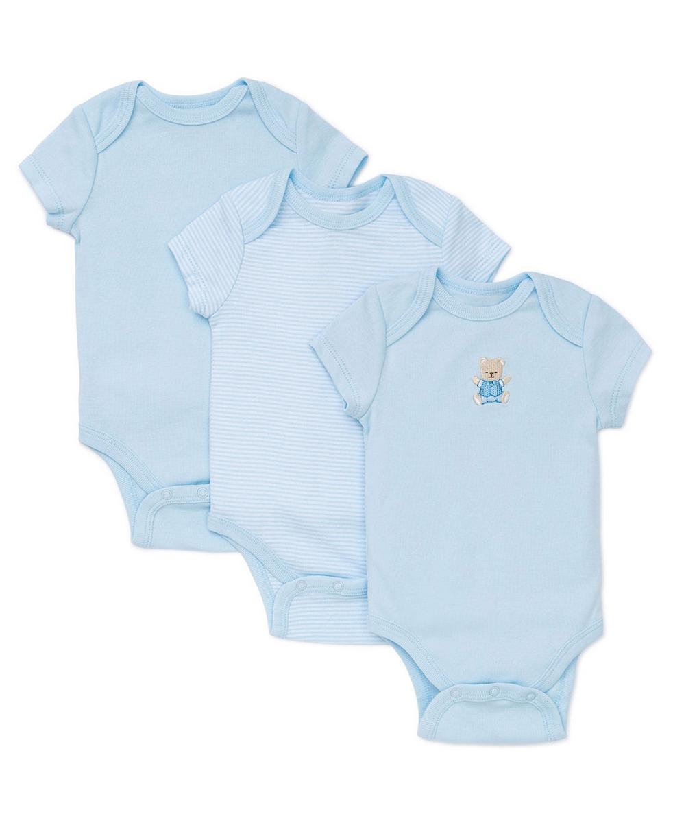 Little Me Cute Bear 3-Pack Bodysuits - Blue Multi, 3M - Image 4