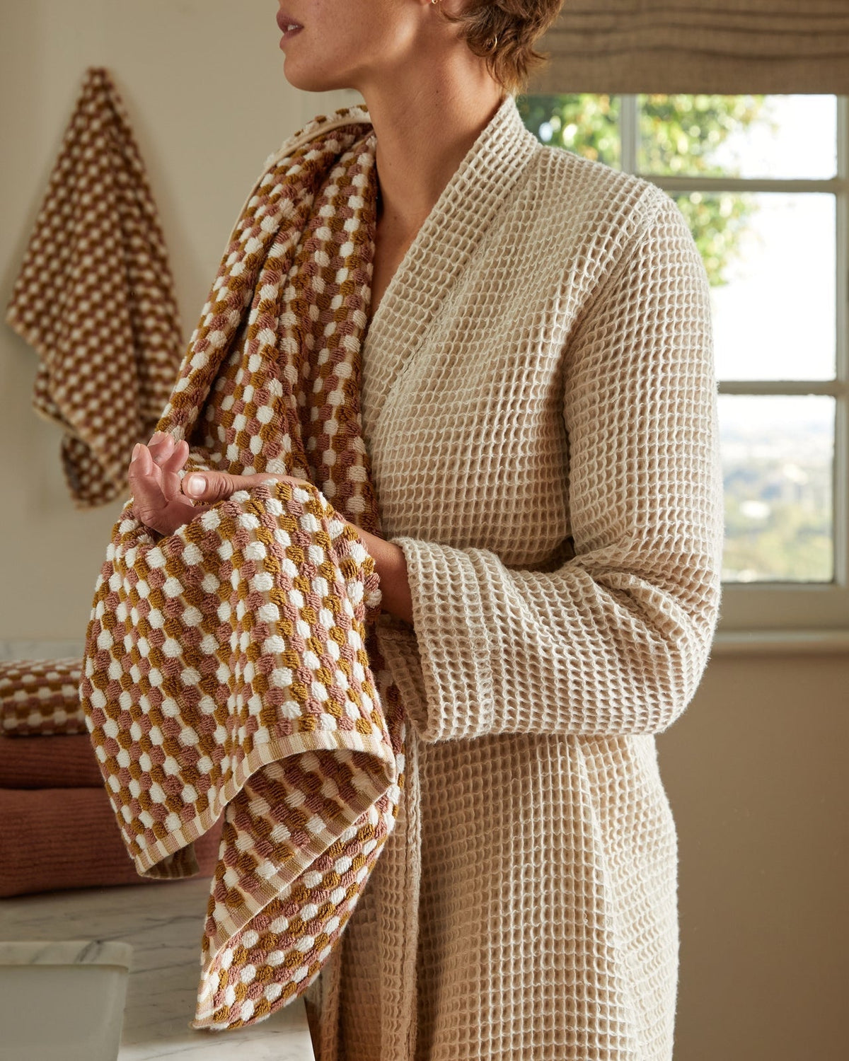 Organic Cotton Mosaic Towels (Ochre and Clay) - Image 2