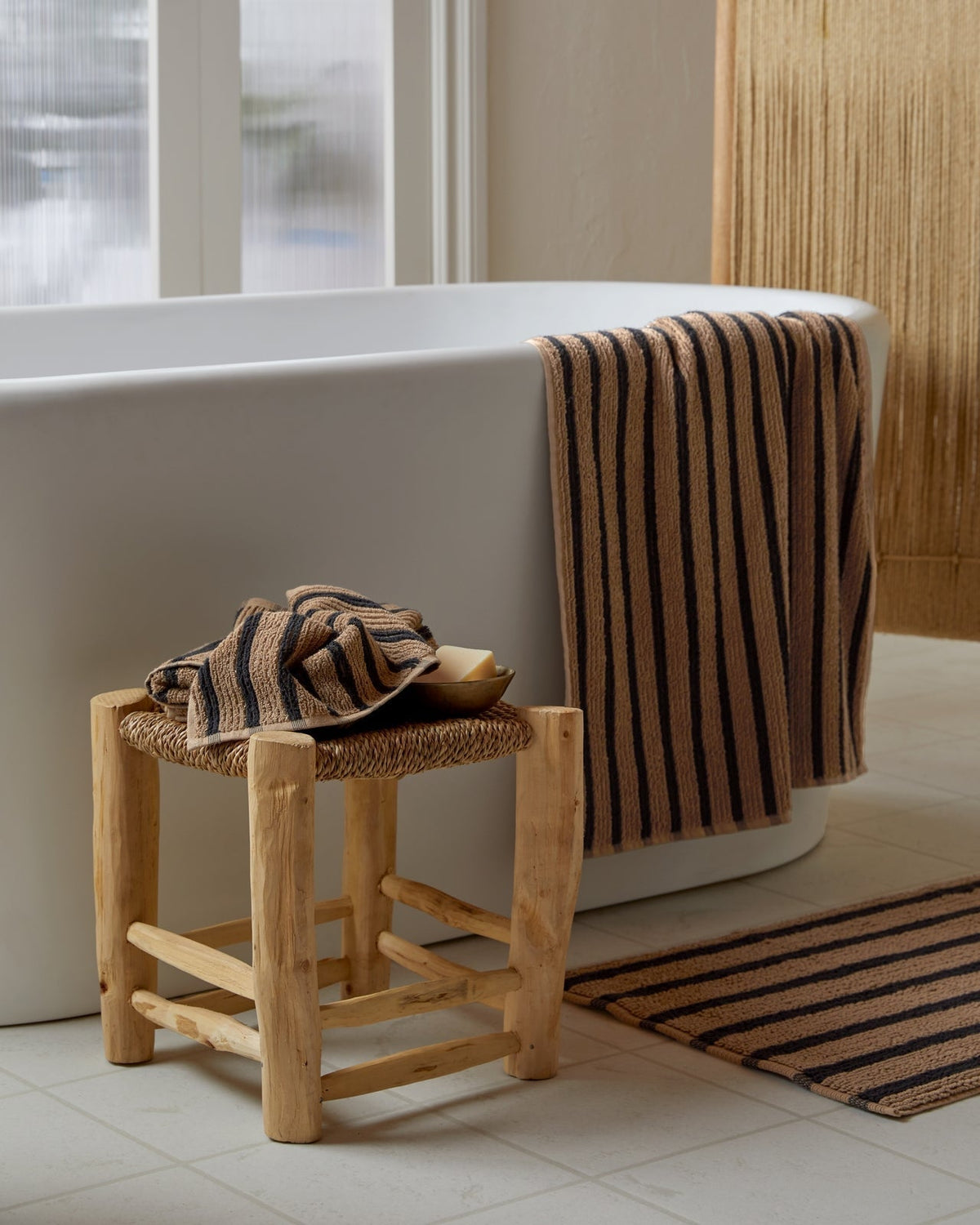 Organic Resort Stripe Towels (Camel with Soft Black) - Image 2