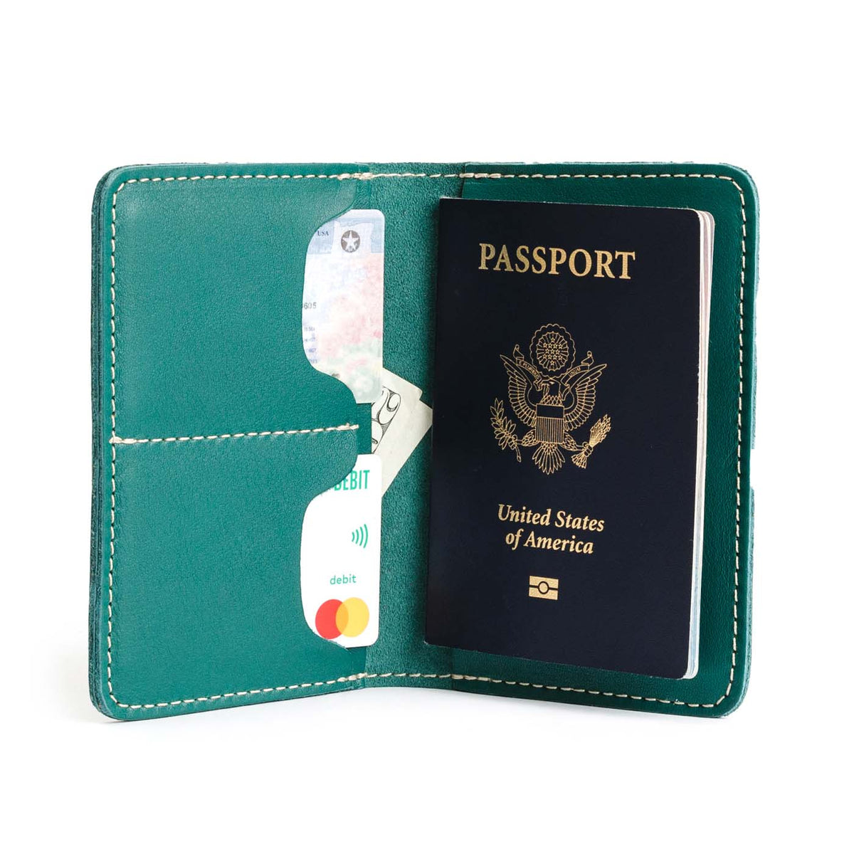Leather Modern Passport Holder - Peacock