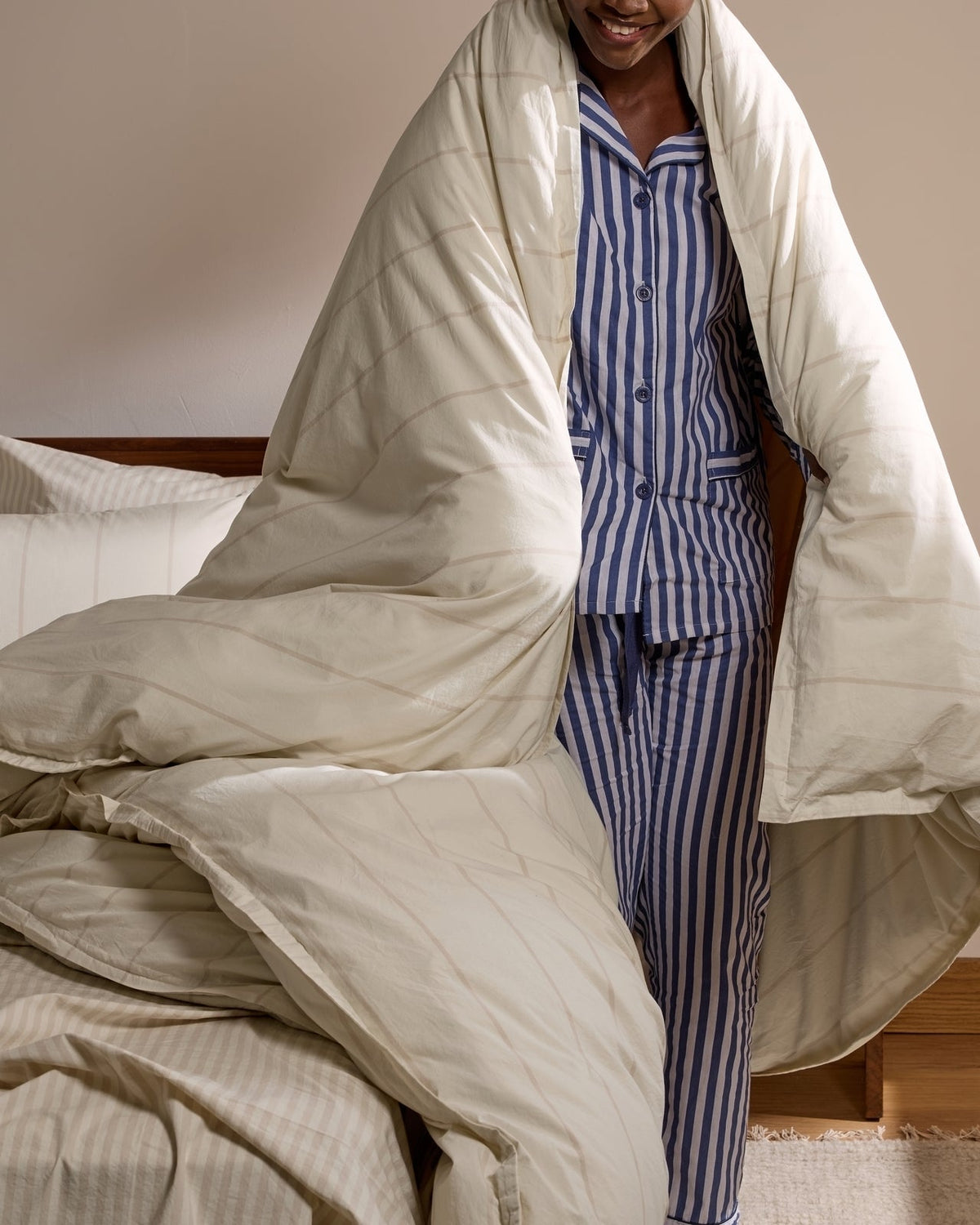 Percale Duvet Cover (Bone Stripe) - Image 4