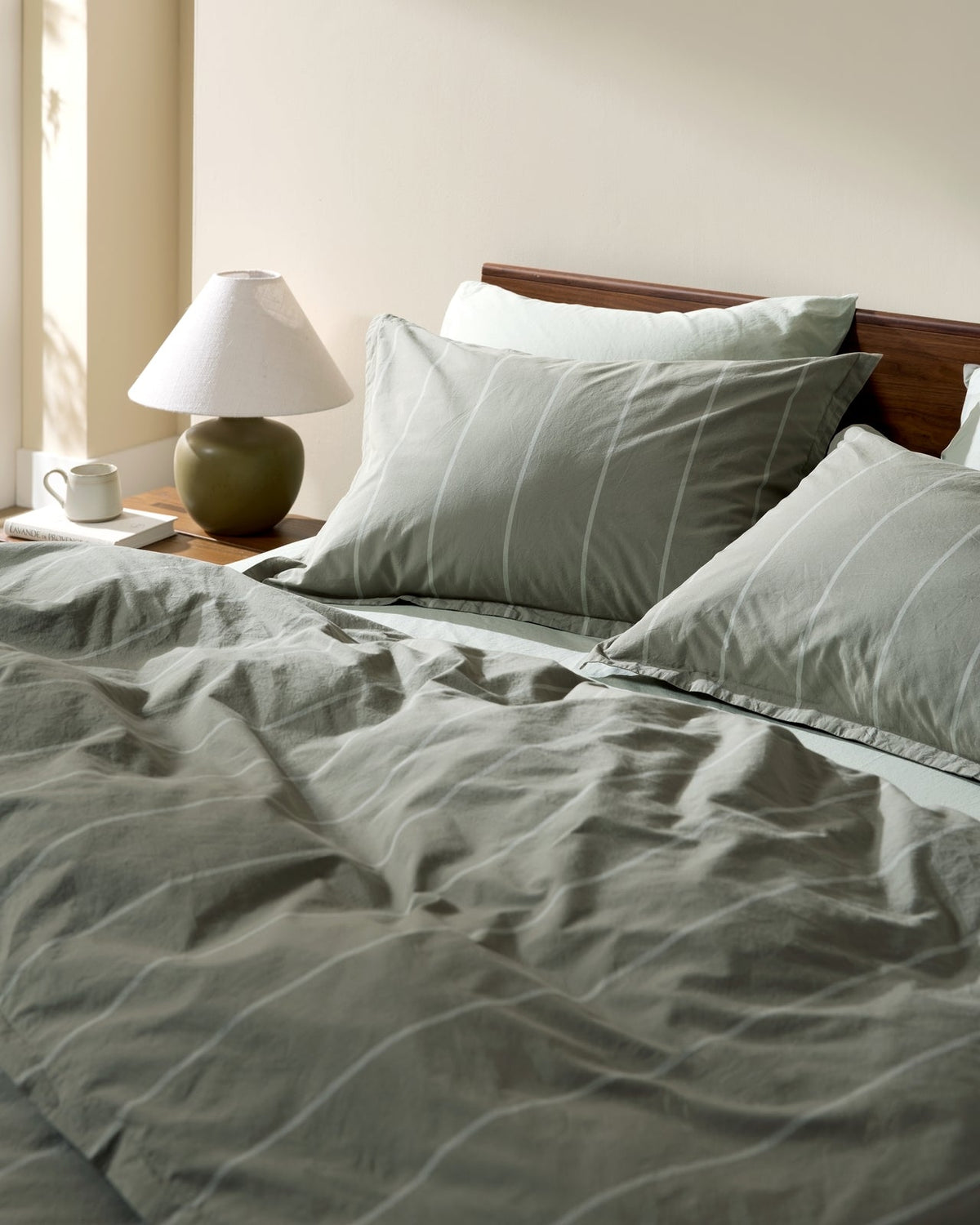 Percale Duvet Cover Set - Moss Stripe K/CK - Image 4