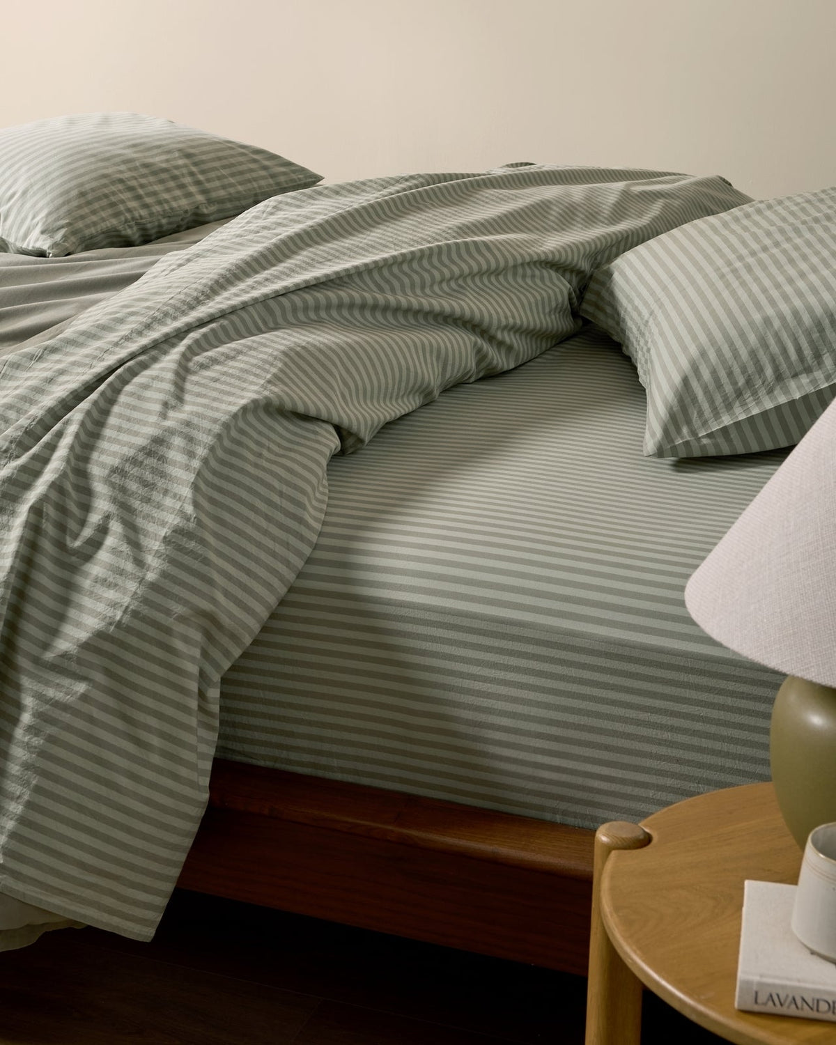 Percale Fitted Sheet (Moss Stripe) - Image 2