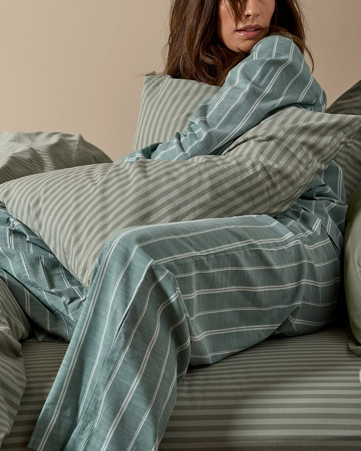Percale Sheet Set - Moss Stripe TW/XL - Image 4