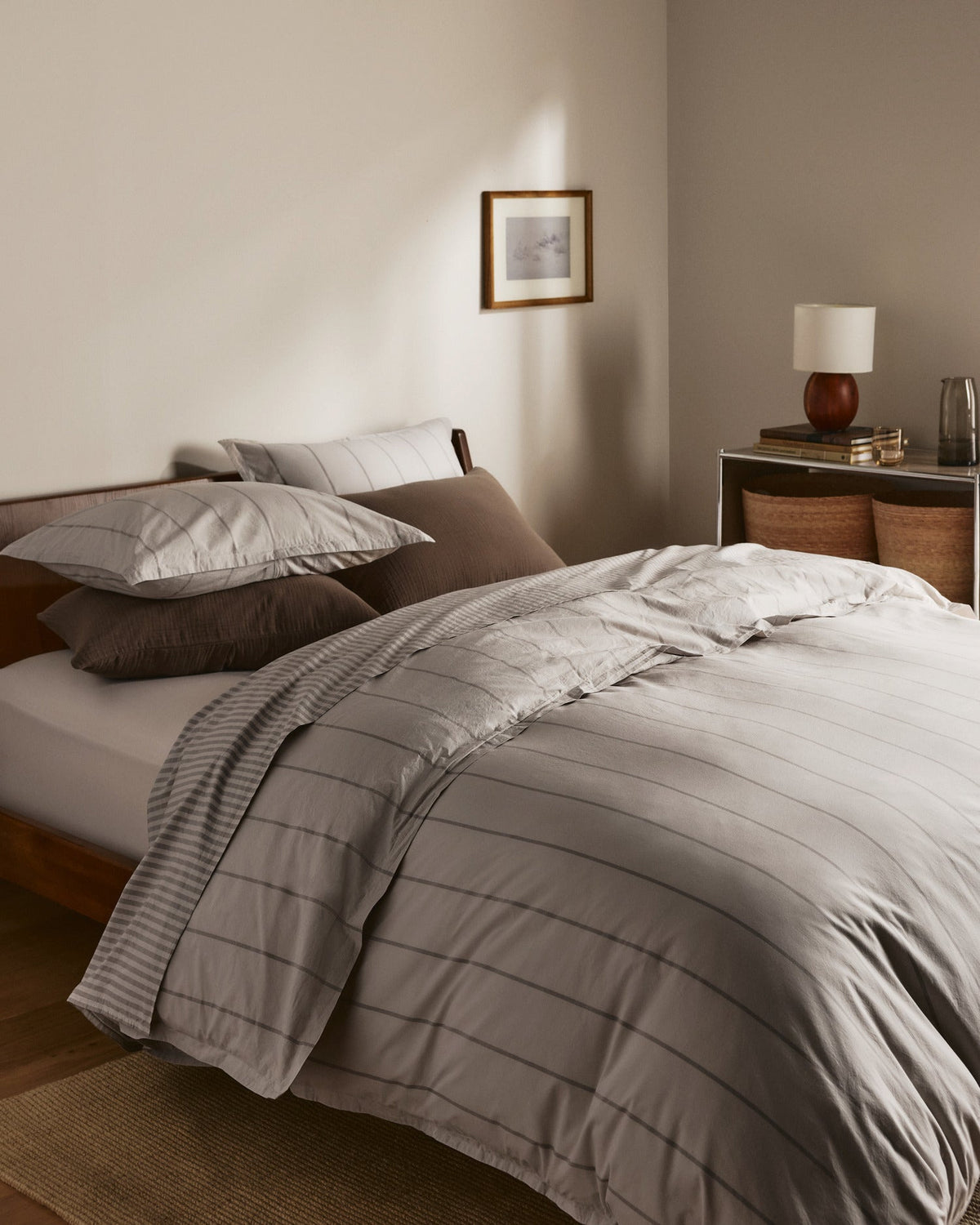 Percale Duvet Cover Set - Pebble Stripe TW/XL - Image 4