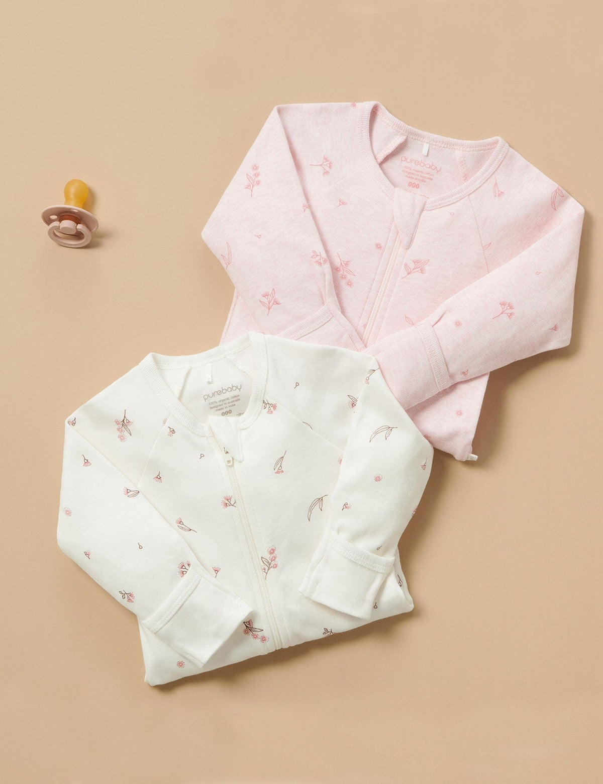 Purebaby 2 Pack Zip Growsuit - Pale Pink Blossom, 0-3M - Image 6