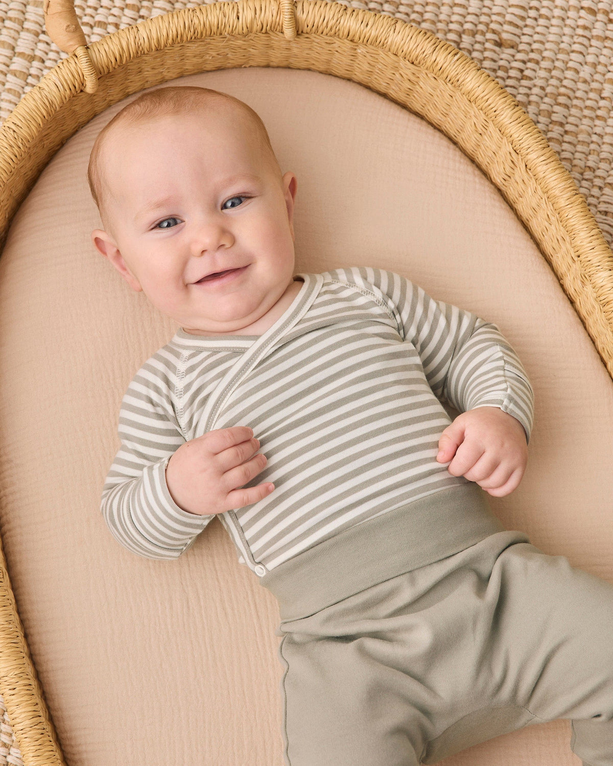 Quincy Mae Side Snap Bodysuit + Pant Set - Laurel Stripe, 0-3M - Image 6
