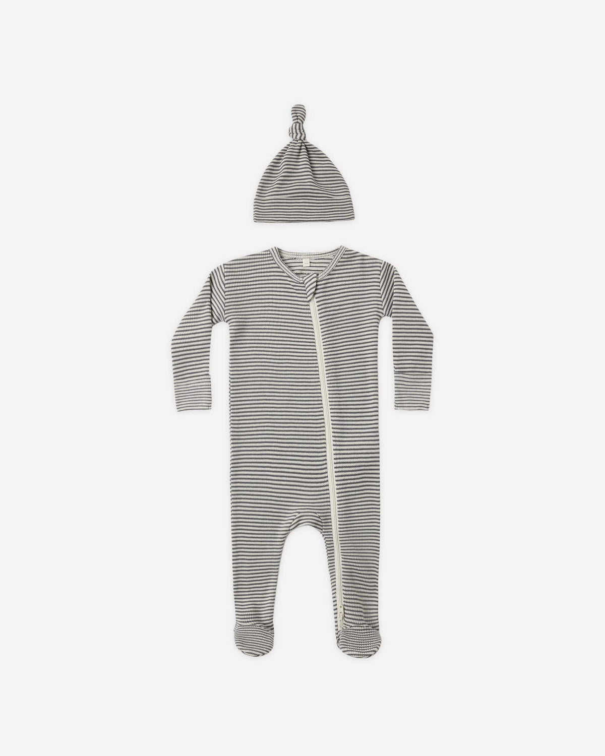 Quincy Mae Waffle Sleep Set - Midnight Microstripe, 3-6M