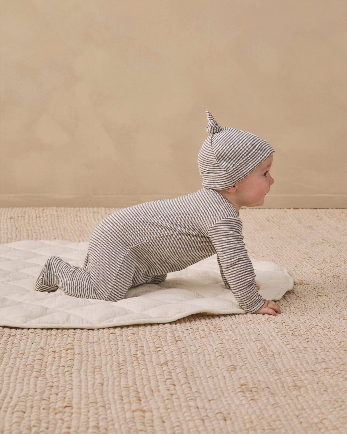 Quincy Mae Waffle Sleep Set - Midnight Microstripe, 3-6M - Image 3