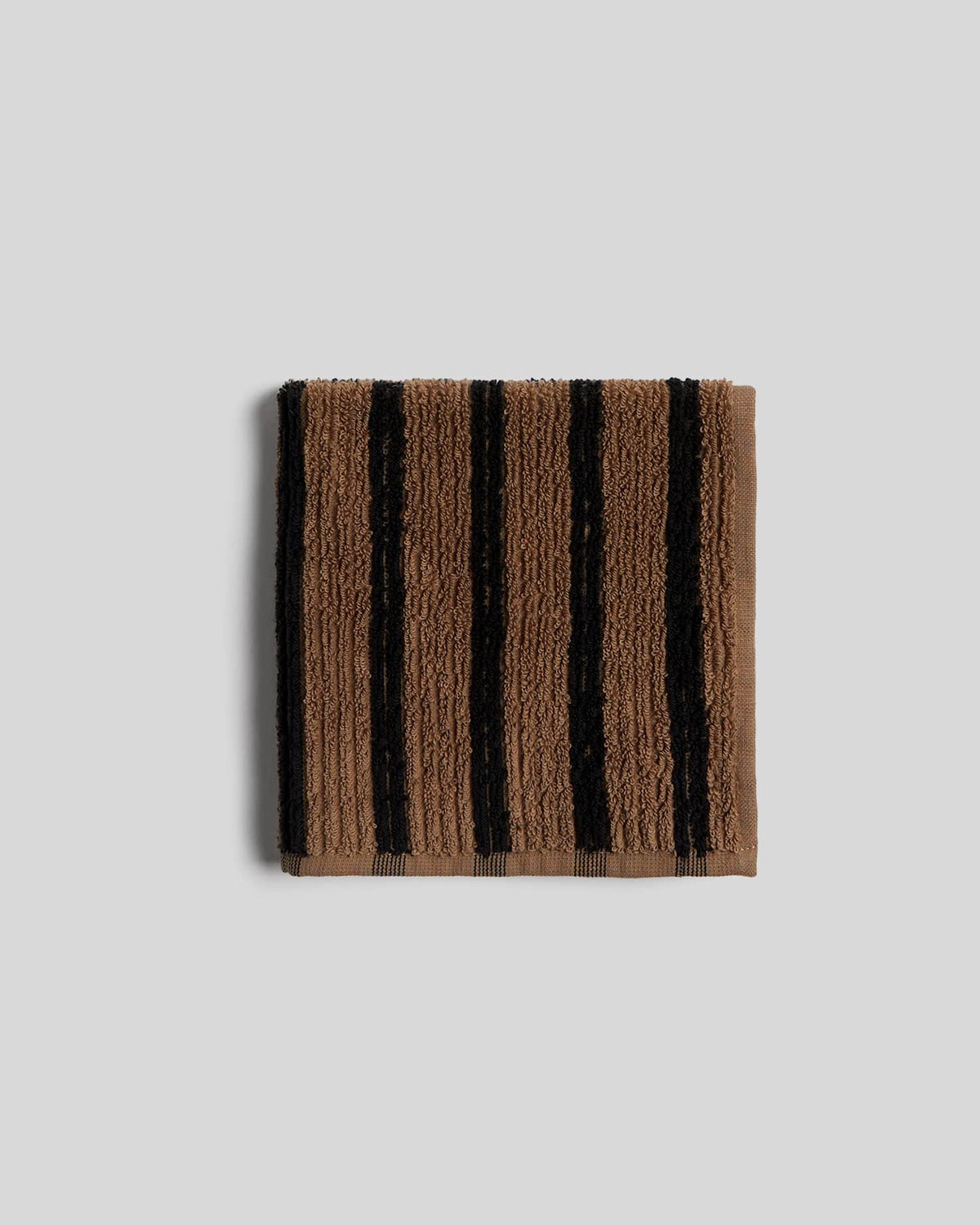 Organic Resort Stripe Towels (Camel with Soft Black) - Washcloth