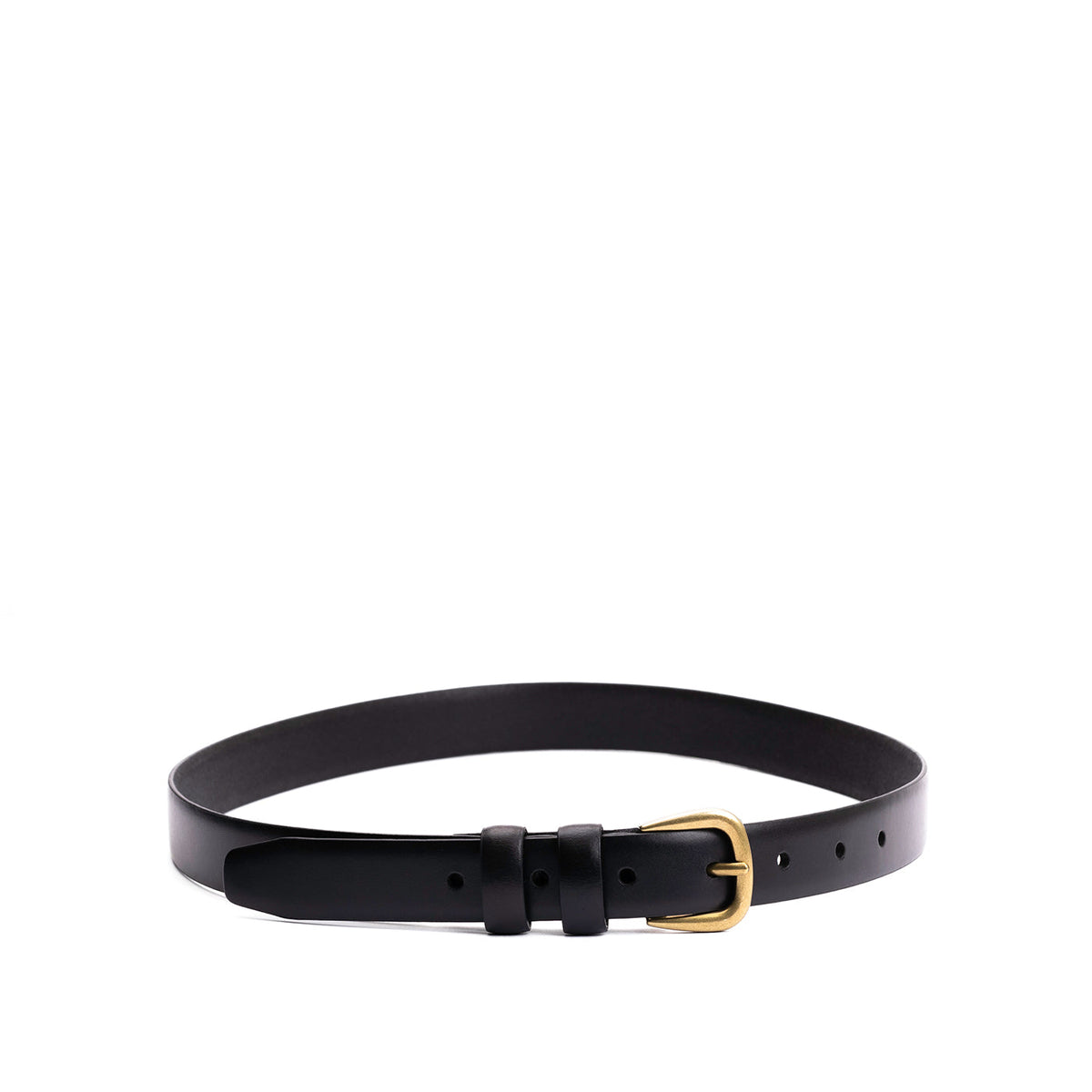 Women's Slim Double Loop Leather Belt - Black