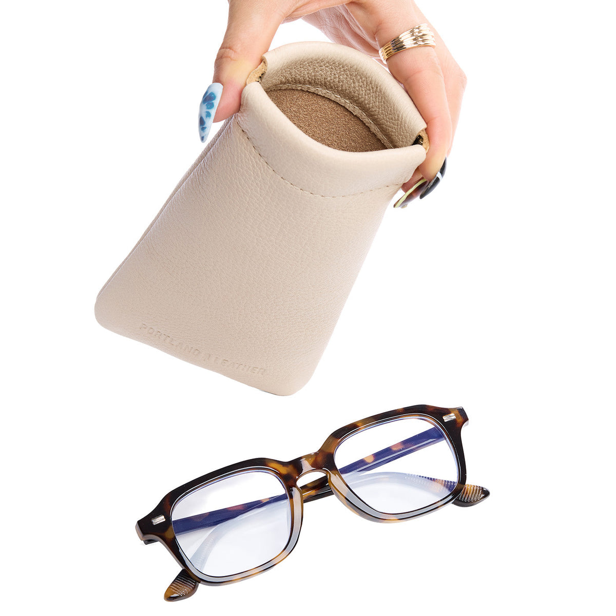 Squeeze Eyeglass Case - Pebbled Bone